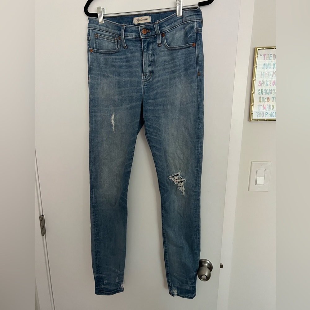 Madewell Light Blue Distressed 9in high rise  Skinny Jeans